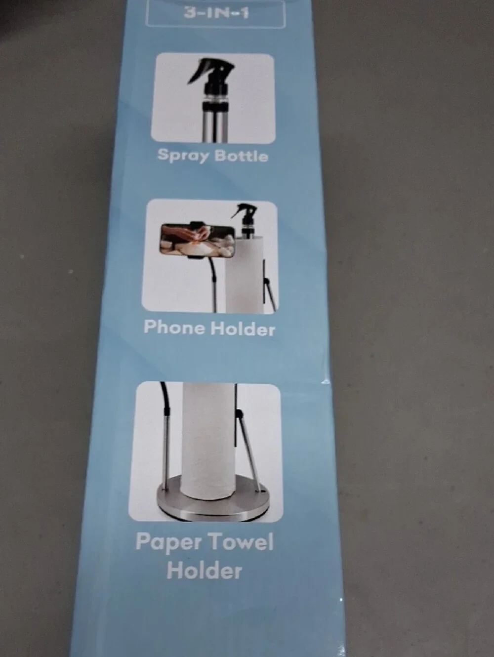 3-in-1 Paper Towel Holder with Spray Bottle & Phone Mount - Silver